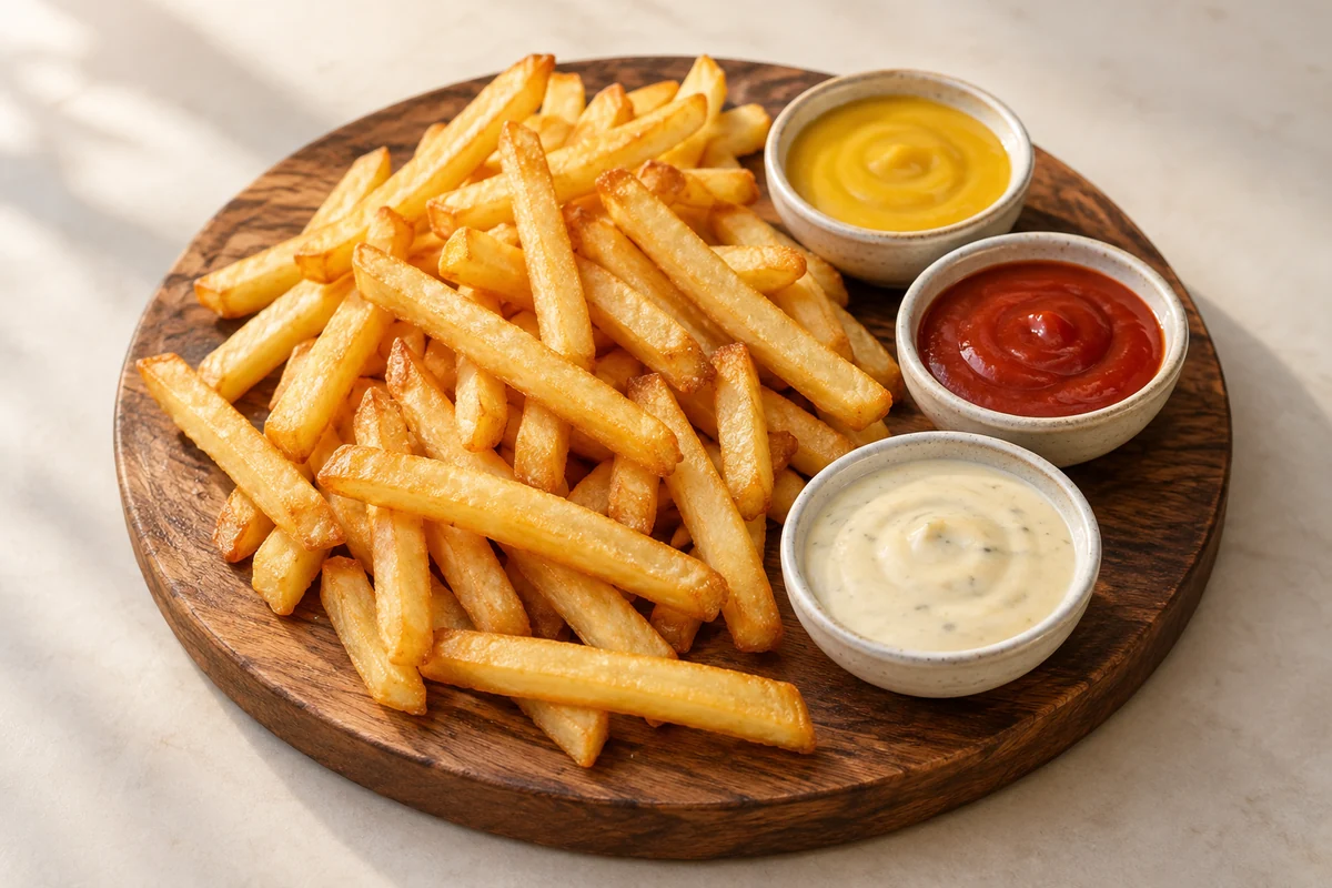 Papas con tres salsas, una idea para compartir creada con IA