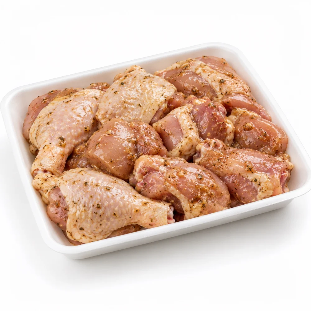 Imagen ilustrativa de pollo marinado; bandeja vendida de 700 g